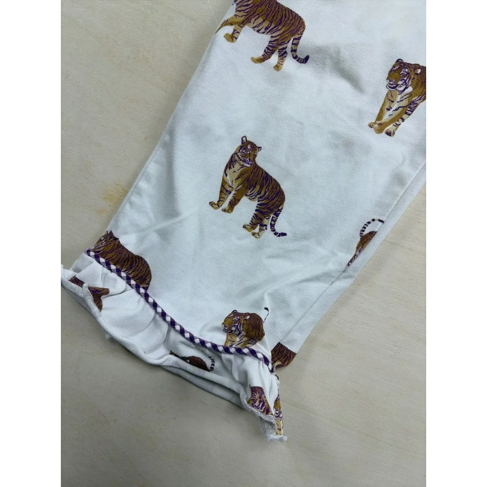 Little Louanne Girls Tiger Print Ruffle Hem Pajama Pants White Purple 3T